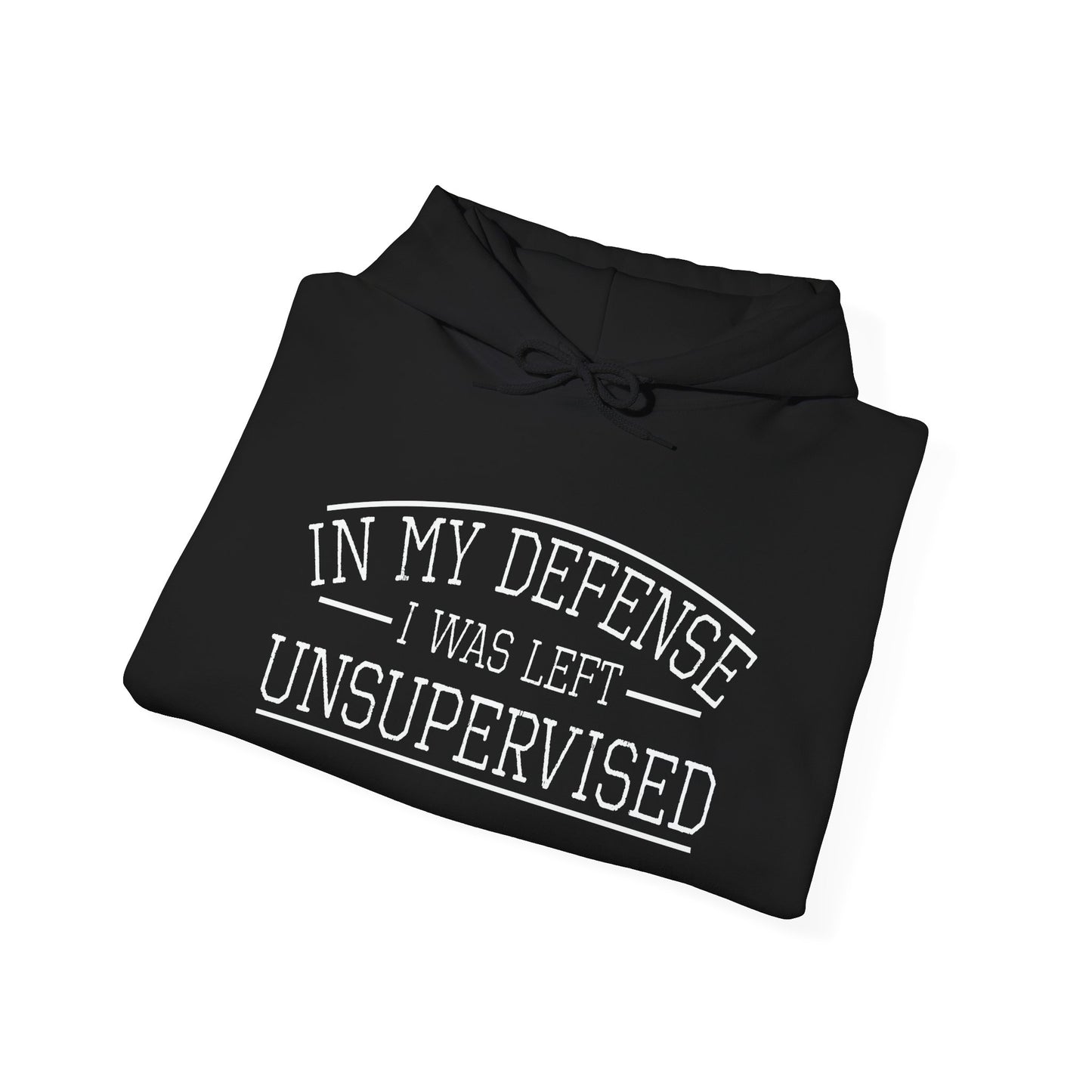 IN MY DEFENSE I WAS LEFT UNSUPERVISED - Premium Unisex Funny Sarcastic Black Hoodie Sweatshirt