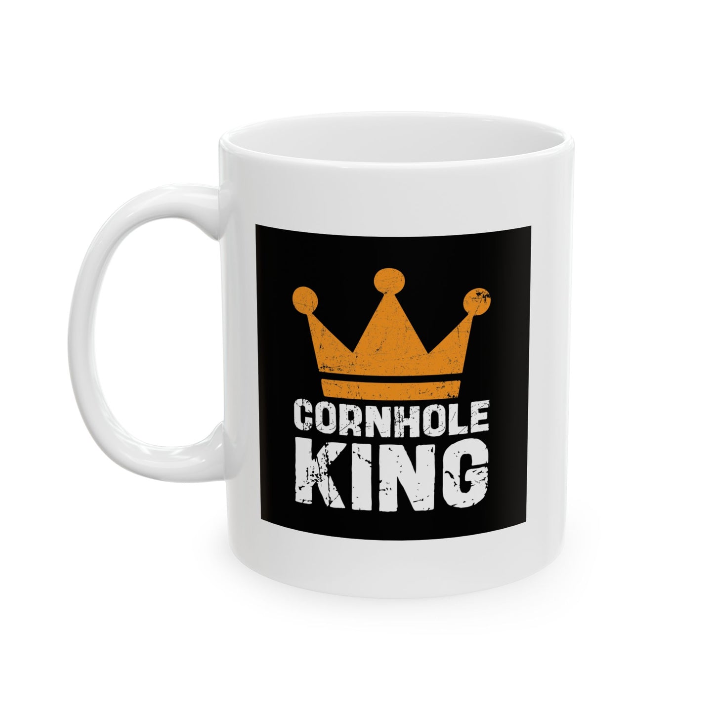 CORNHOLE KING FUNNY SARCASTIC WHITE MUG