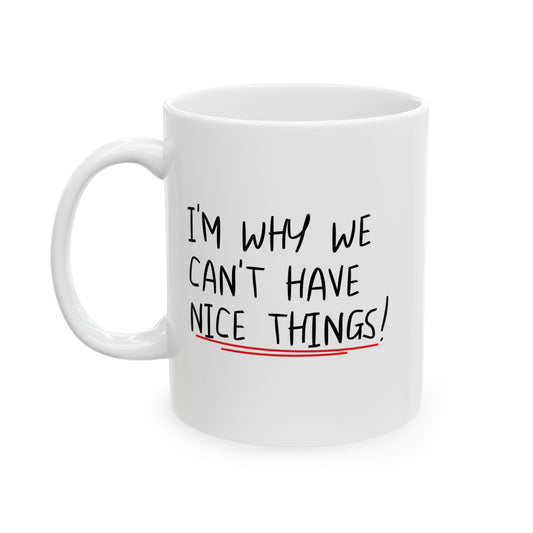 I'M WHY WE CAN'T HAVE NICE THINGS FUNNY SARCASTIC WHITE MUG