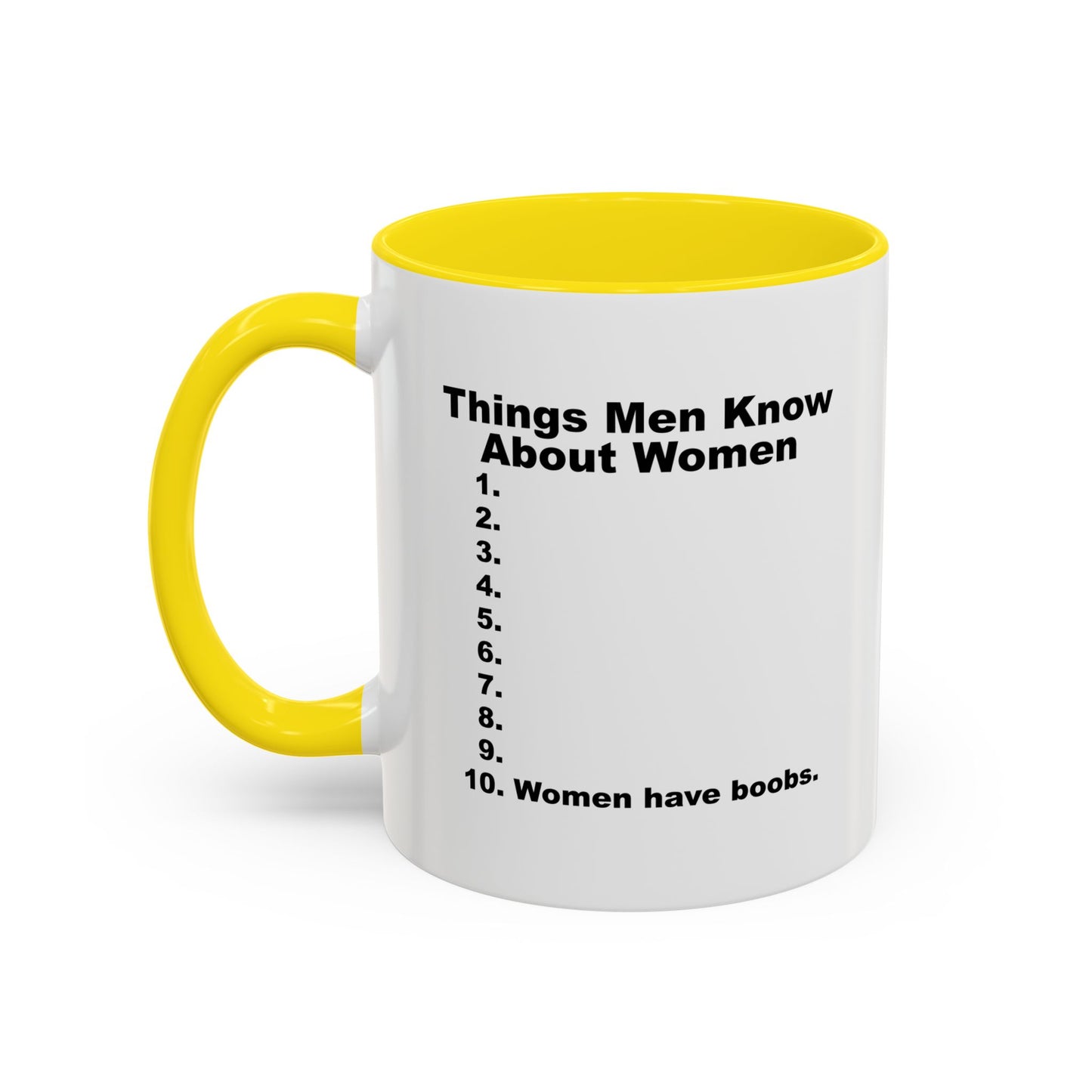 THINGS MEN KNOW ABOUT WOMEN Accent BiColor Funny Sarcastic Mug