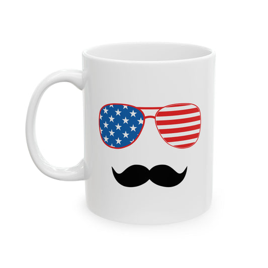 4TH OF JULY SUNGLASSES FUNNY SARCASTIC WHITE MUG