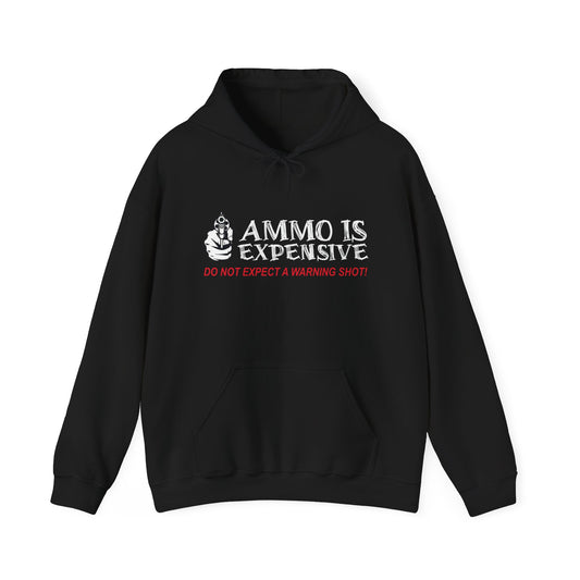 AMMO IS EXPENSIVE DON'T EXPECT A WARNING SHOT - Premium Unisex Funny Sarcastic Black Hoodie Sweatshirt