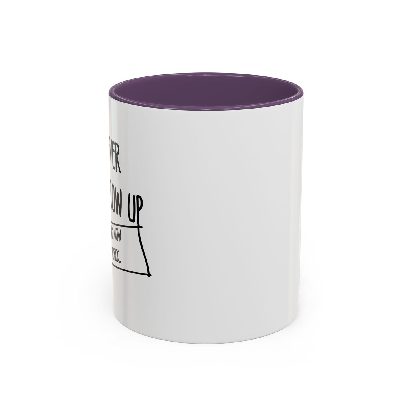 WE NEVER REALLY GROW UP WE ONLY LEARN TO ACT IN PUBLIC Accent BiColor Funny Sarcastic Mug