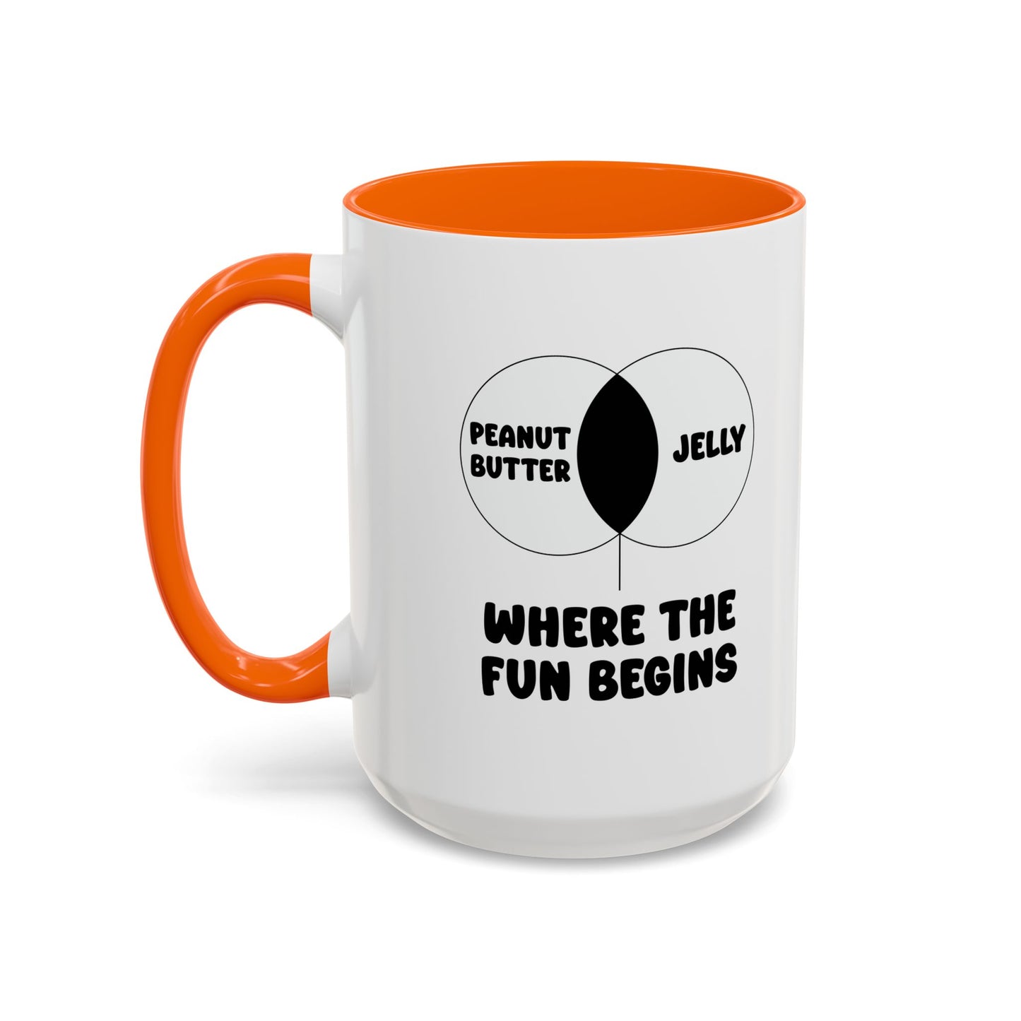 PEANUT BUTTER & JELLY WHERE THE FUN BEGINS Accent BiColor Funny Sarcastic Mug