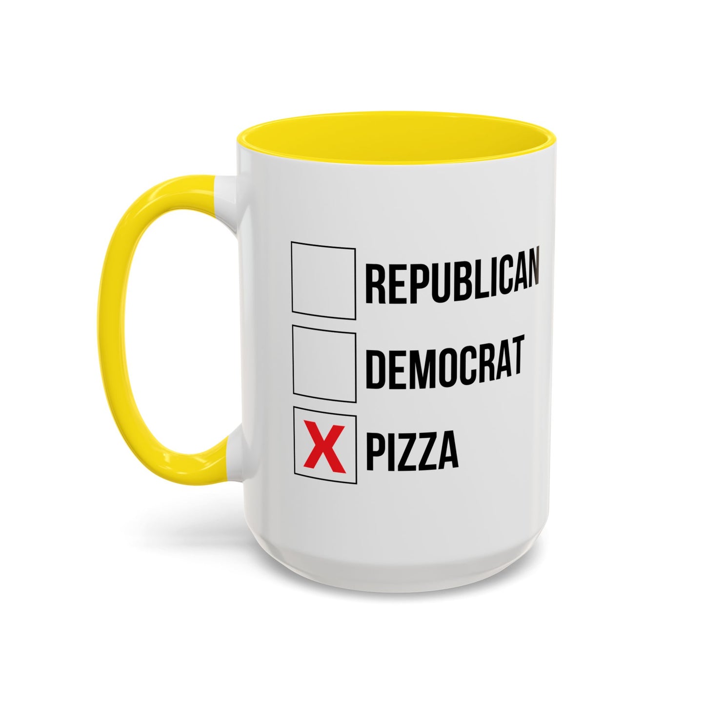 REPUBLICAN, DEMOCRATE, PIZZA Accent BiColor Funny Sarcastic Mug