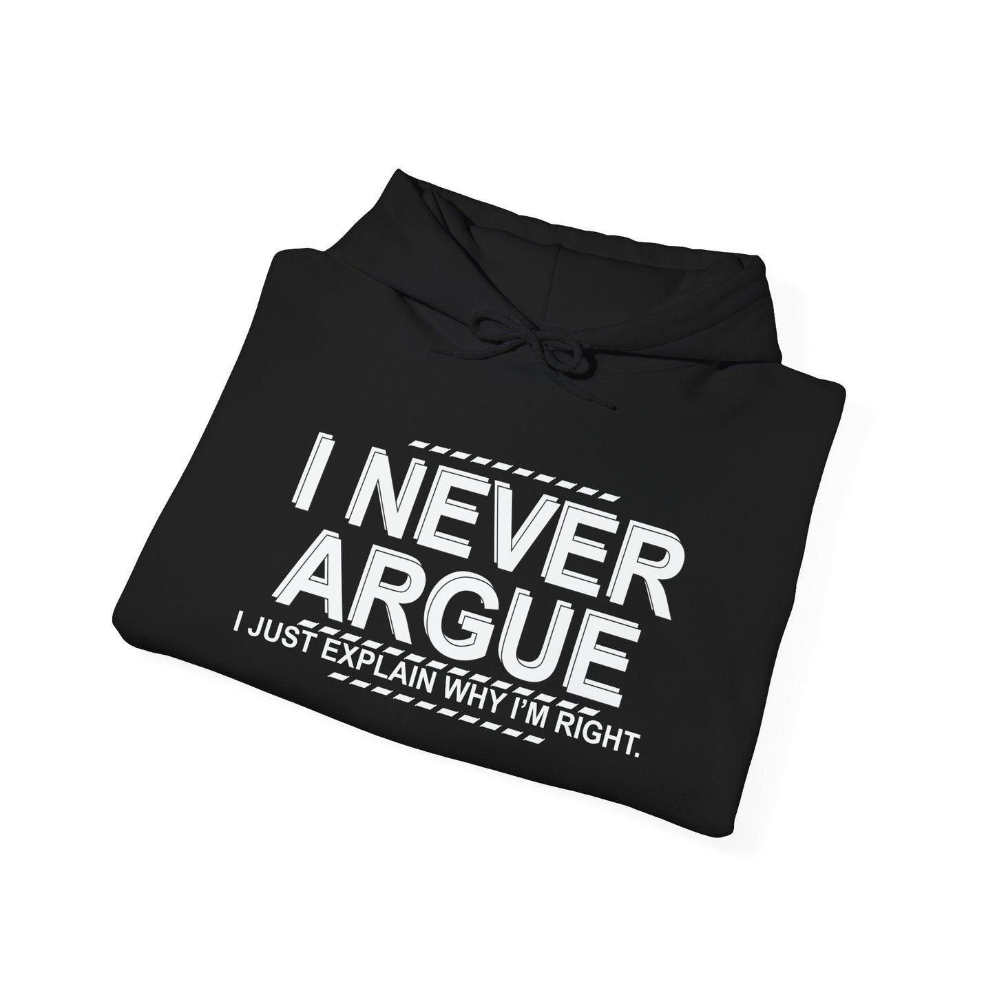 I NEVER ARGUE - Premium Unisex Funny Sarcastic Black Hoodie Sweatshirt