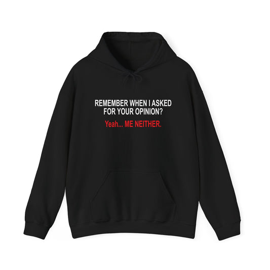 REMEMBER WHEN I ASKED FOR YOUR OPINION - Premium Unisex Funny Sarcastic Black Hoodie Sweatshirt