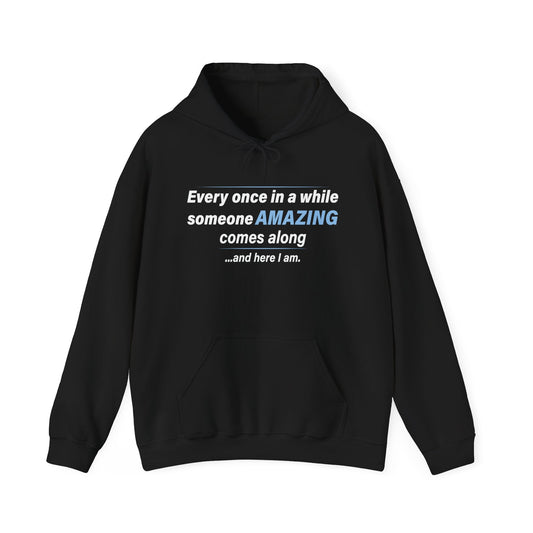 SOMEONE AMAZING COMES ALONG - Premium Unisex Funny Sarcastic Black Hoodie Sweatshirt