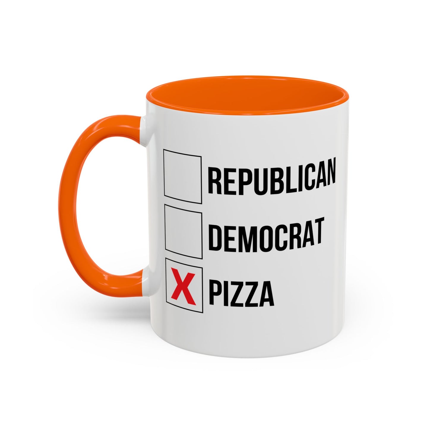 REPUBLICAN, DEMOCRATE, PIZZA Accent BiColor Funny Sarcastic Mug