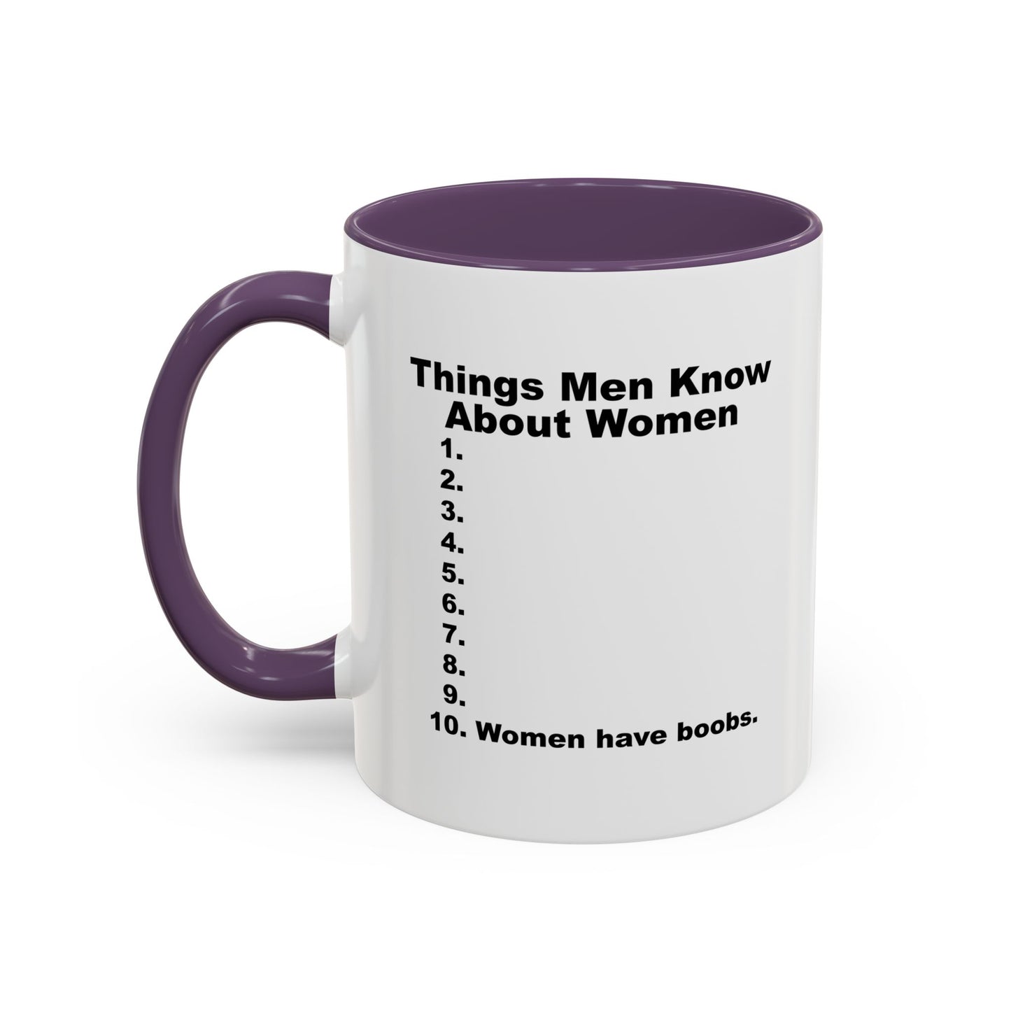 THINGS MEN KNOW ABOUT WOMEN Accent BiColor Funny Sarcastic Mug