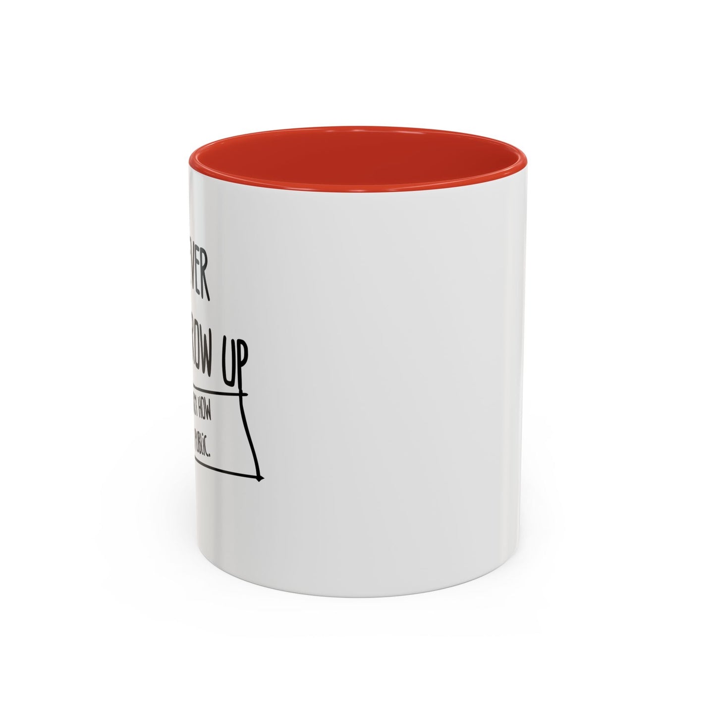 WE NEVER REALLY GROW UP WE ONLY LEARN TO ACT IN PUBLIC Accent BiColor Funny Sarcastic Mug