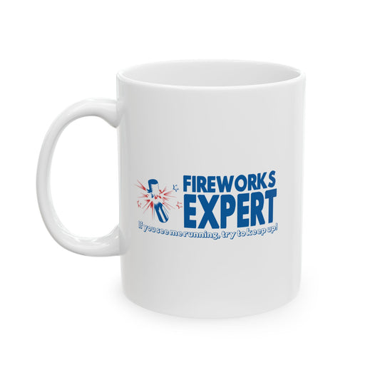 FIREWORKS EXPERT FUNNY SARCASTIC WHITE MUG