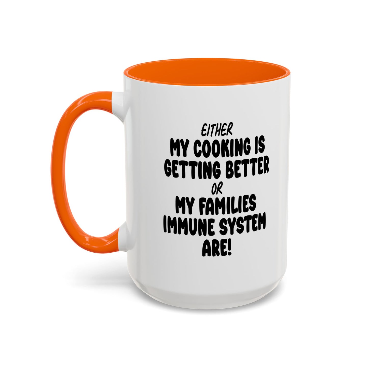 MY COOKING IS GETTING BETTER Accent BiColor Funny Sarcastic Mug