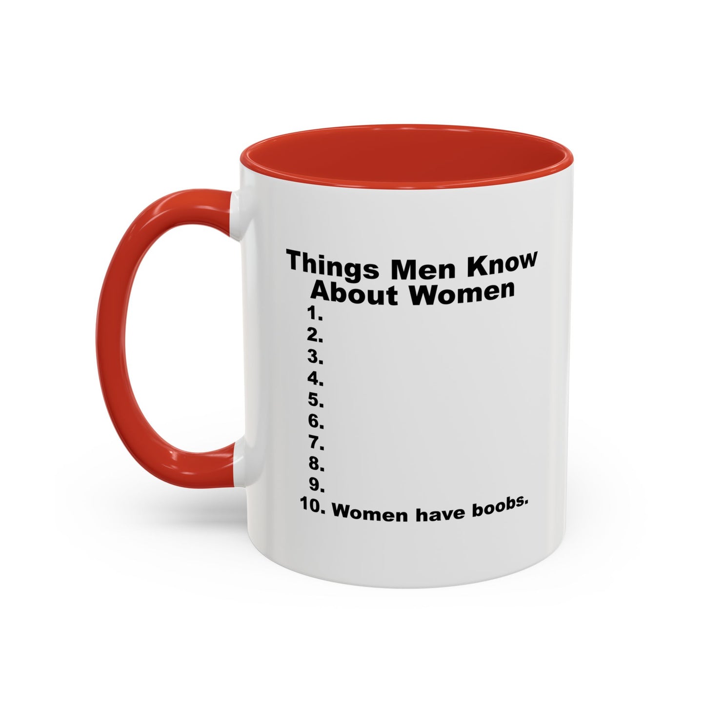 THINGS MEN KNOW ABOUT WOMEN Accent BiColor Funny Sarcastic Mug