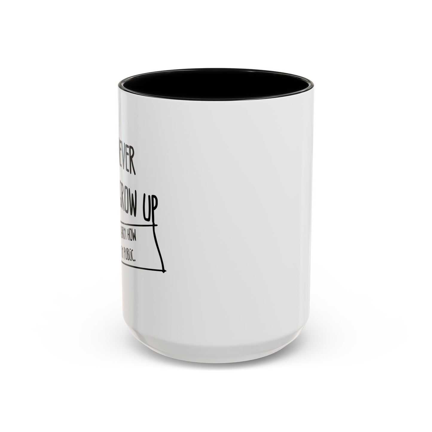 WE NEVER REALLY GROW UP WE ONLY LEARN TO ACT IN PUBLIC Accent BiColor Funny Sarcastic Mug