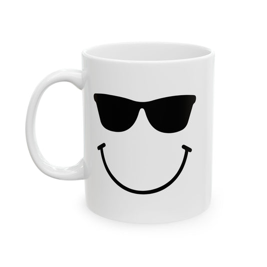 SUNGLASSES SMILE FUNNY SARCASTIC WHITE MUG