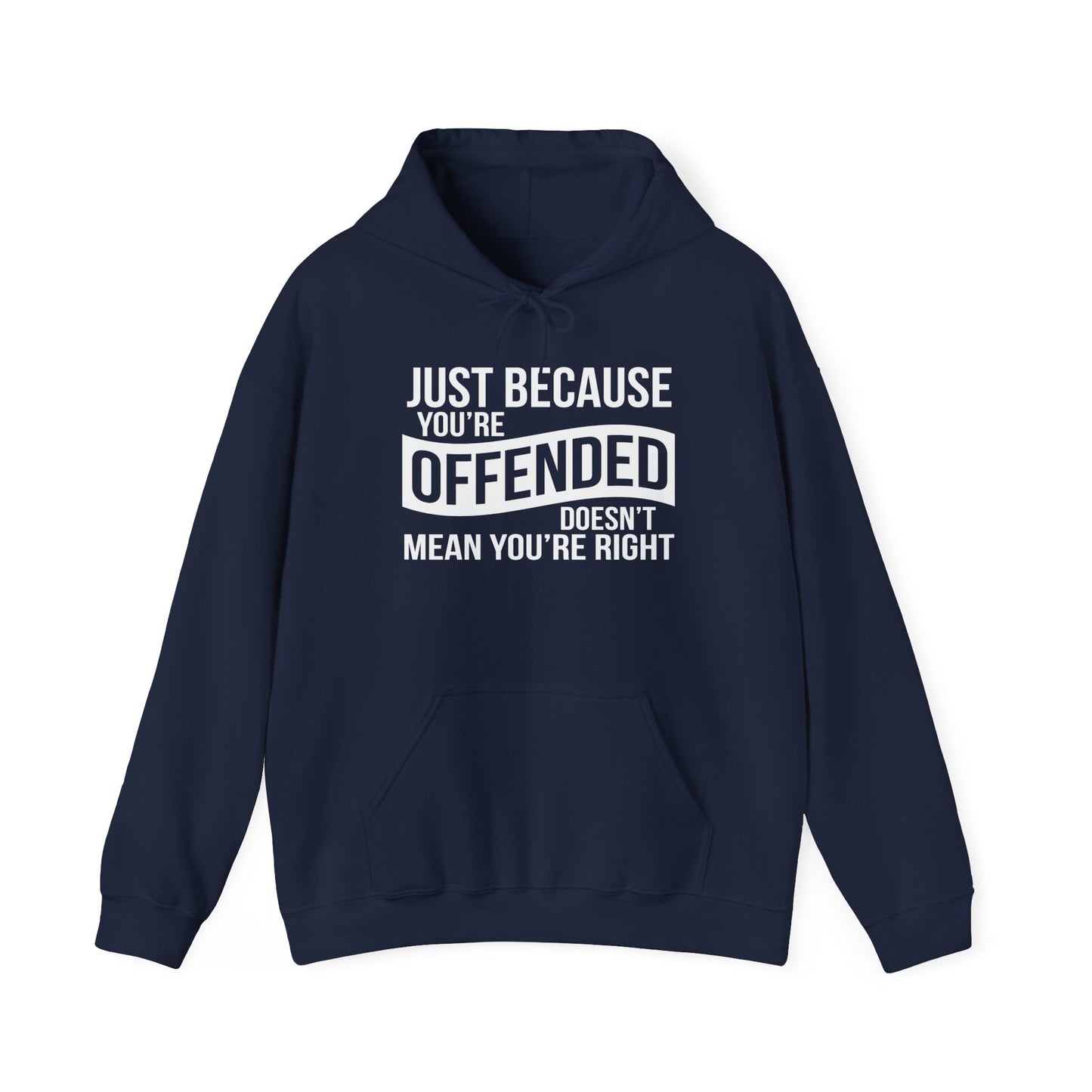 JUST BECAUSE YOU'RE OFFENDED DOESN'T MEAN YOU'RE RIGHT - Premium Unisex Funny Sarcastic Black Hoodie Sweatshirt