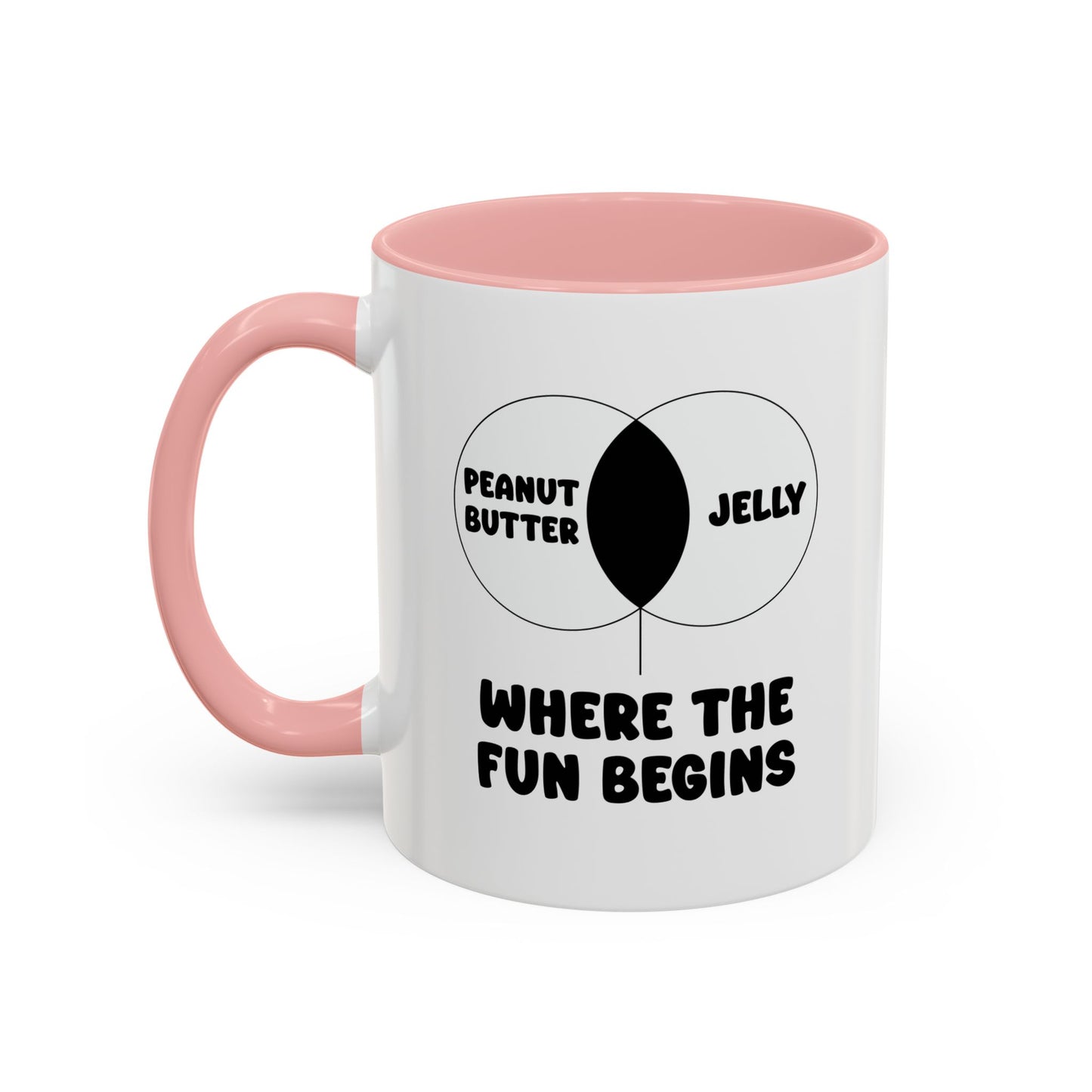 PEANUT BUTTER & JELLY WHERE THE FUN BEGINS Accent BiColor Funny Sarcastic Mug