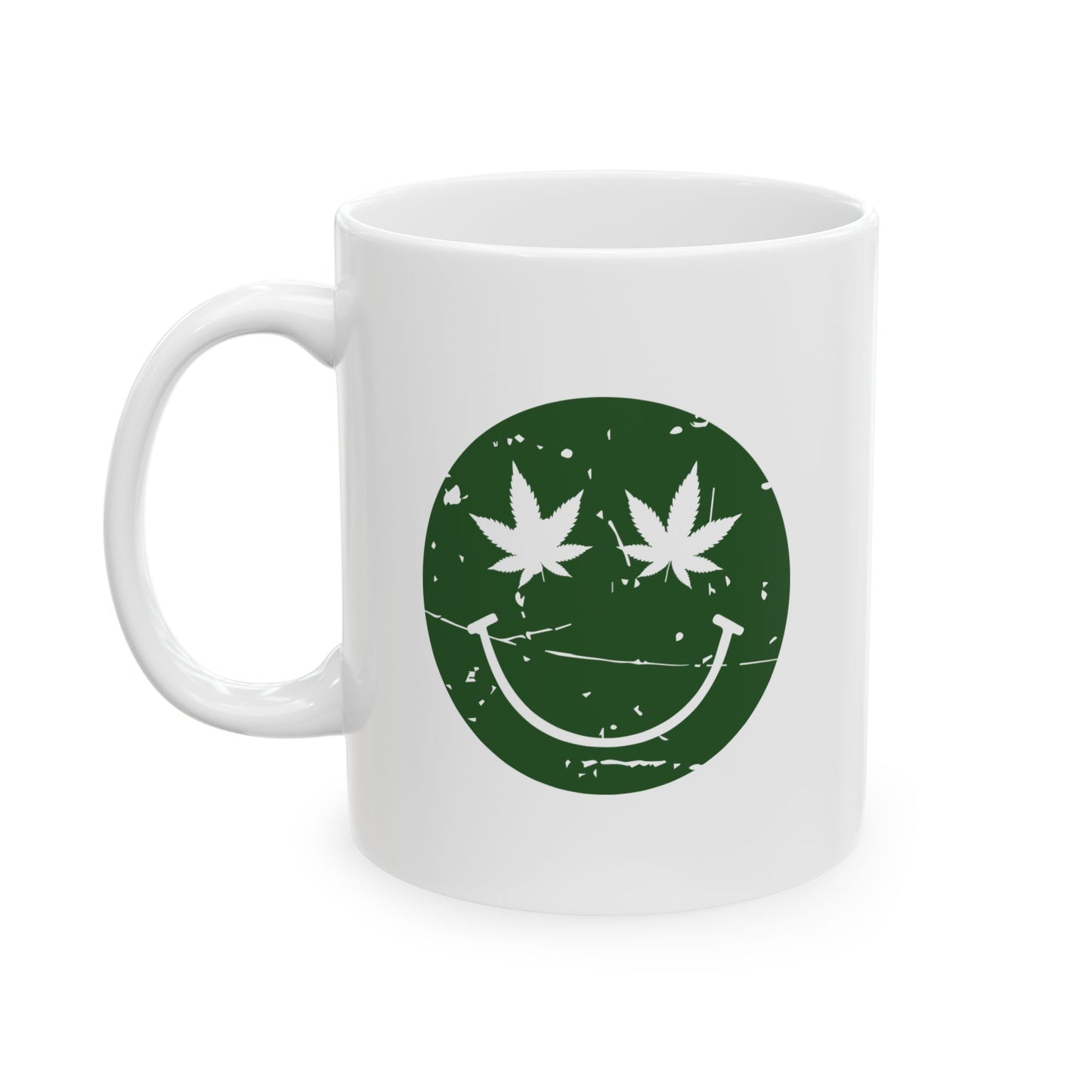 WEED SMILY FACE FUNNY SARCASTIC WHITE MUG