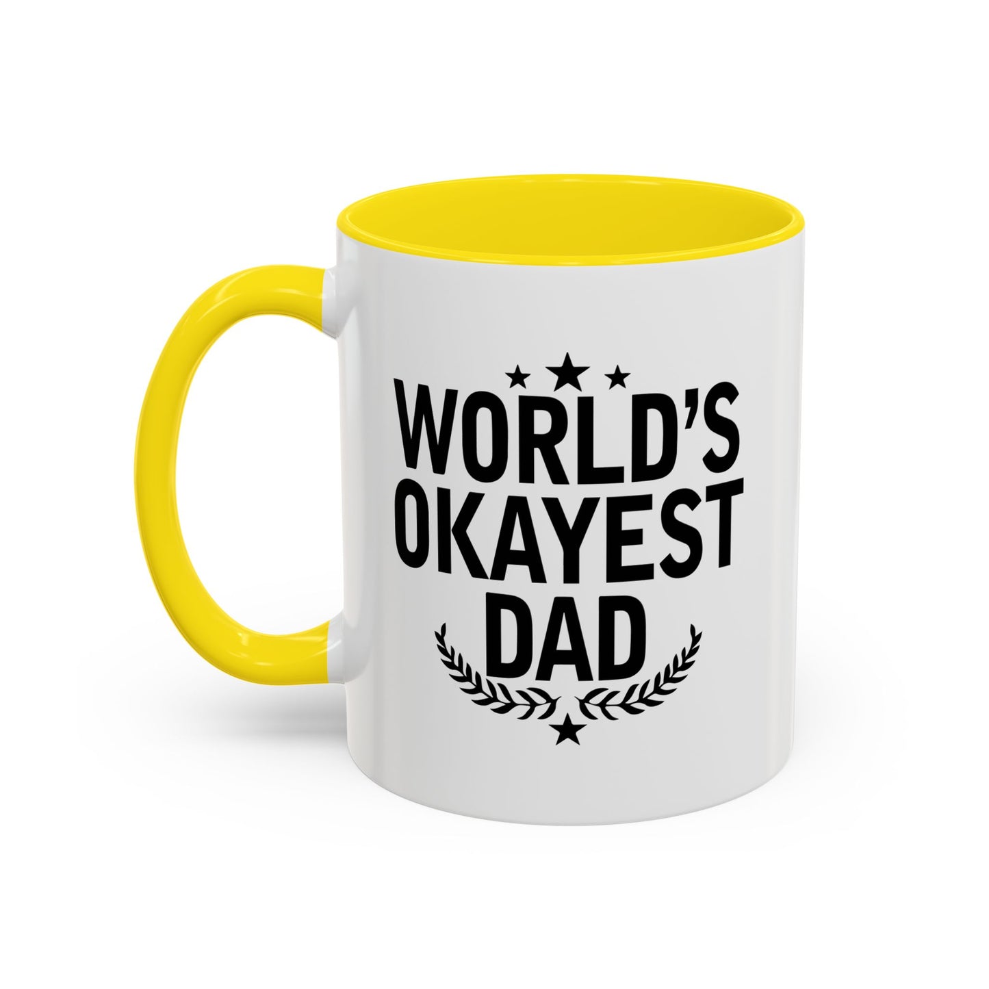 WORLD'S OKAYEST DAD Accent BiColor Funny Sarcastic Mug