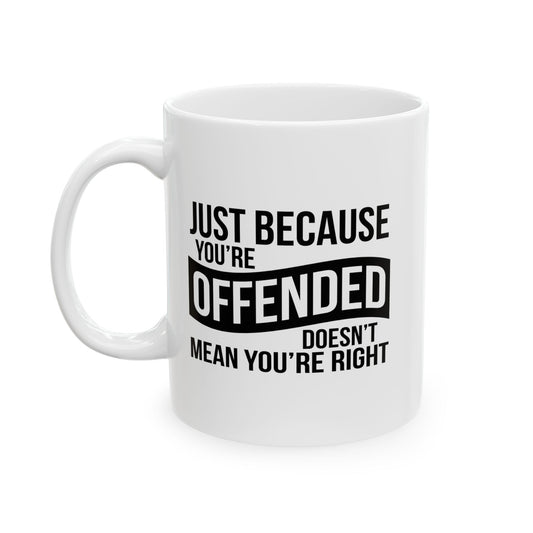 JUST BECAUSE YOU'RE OFFENDED DOESN'T MEAN YOU'RE RIGHT FUNNY SARCASTIC WHITE MUG