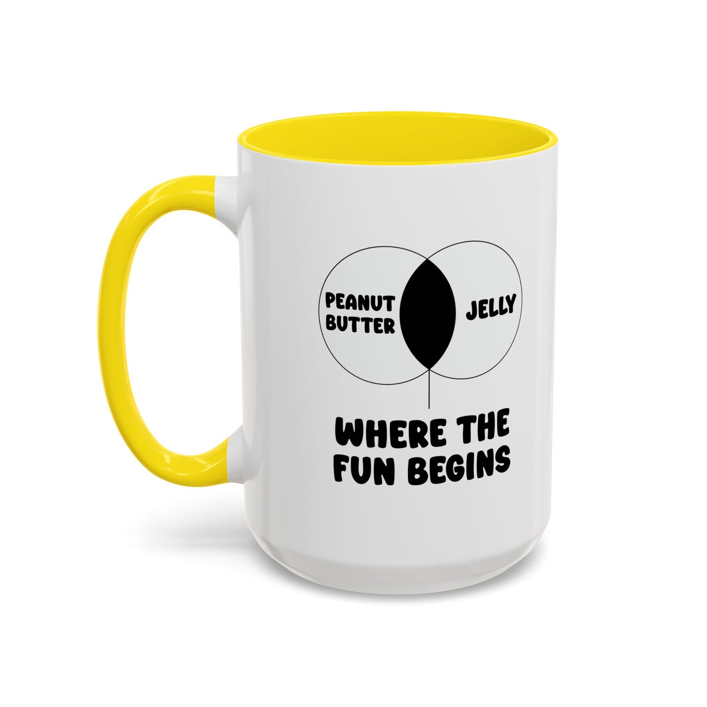 PEANUT BUTTER & JELLY WHERE THE FUN BEGINS Accent BiColor Funny Sarcastic Mug