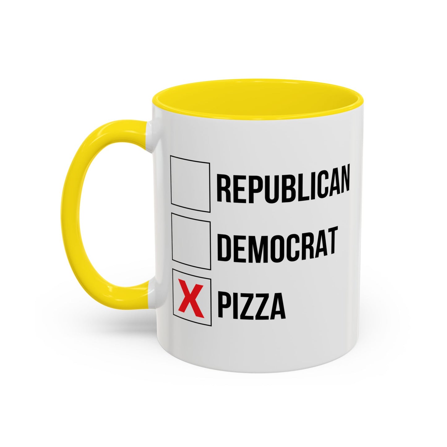 REPUBLICAN, DEMOCRATE, PIZZA Accent BiColor Funny Sarcastic Mug