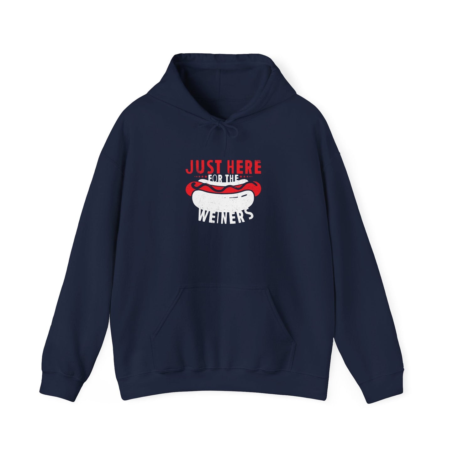 JUST HERE FOR THE WEINERS - Premium Unisex Funny Sarcastic Black Hoodie Sweatshirt