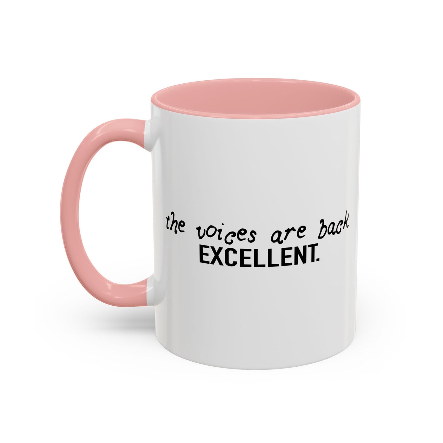 THE VOICES ARE BACK, EXCELLENT Accent BiColor Funny Sarcastic Mug