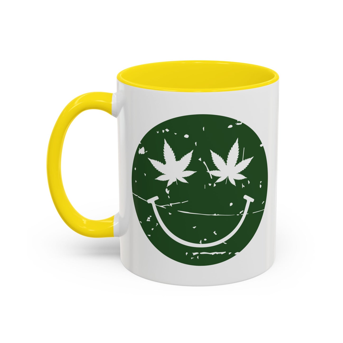 WEED SMILY FACE Accent BiColor Funny Sarcastic Mug